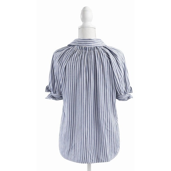 Max Studio Women's Size Small White & Blue Striped Cuffed Short Sleeve Shirt - Picture 5 of 11